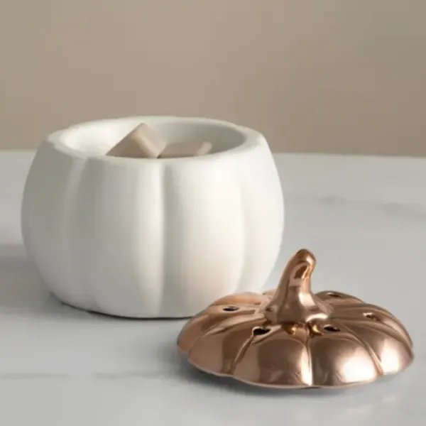 Home Fragrance-Kirkland's Home White Ceramic Pumpkin Wax Warmer White/Gold