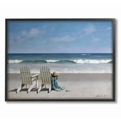 Framed Art-Kirkland's Home White Chairs On The Beach Framed Giclee Canvas Art Blue/White
