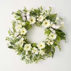 Stems & Bouquets-Kirkland's Home White Dahlia Butterfly Wreath White/Green