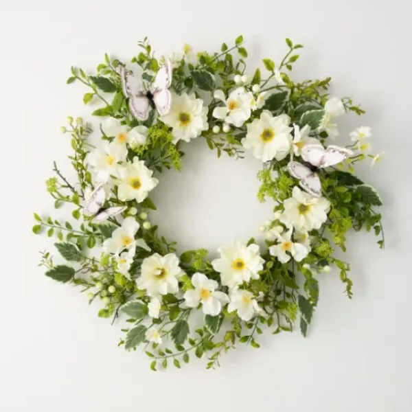 Stems & Bouquets-Kirkland's Home White Dahlia Butterfly Wreath White/Green