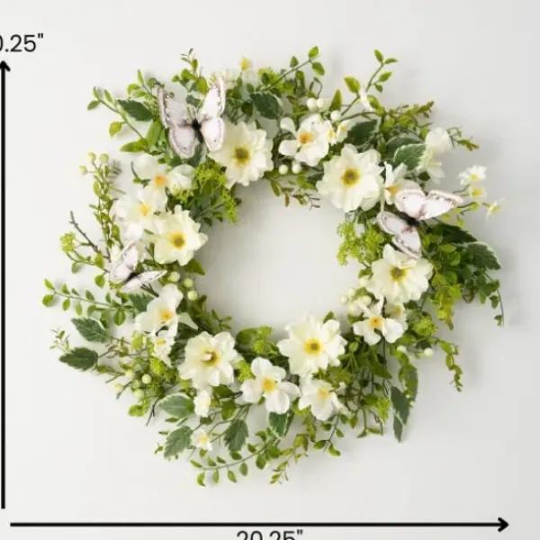 Stems & Bouquets-Kirkland's Home White Dahlia Butterfly Wreath White/Green