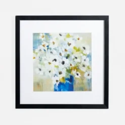 Framed Art-Kirkland's Home White Daisies In Blue Vase Framed Art Print White/Blue
