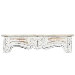 Shelves-Kirkland's Home White Distressed Carved Wood Acanthus Wall Shelf