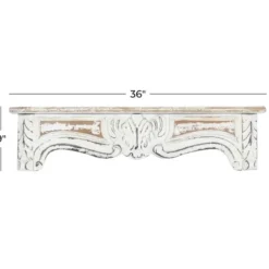 Shelves-Kirkland's Home White Distressed Carved Wood Acanthus Wall Shelf
