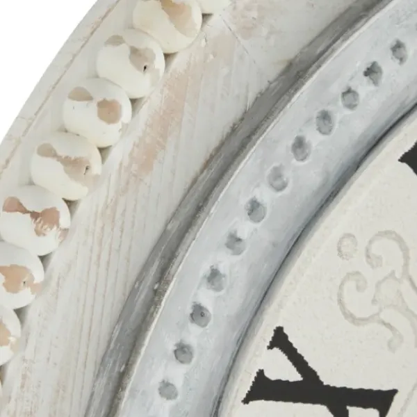 Clocks-Kirkland's Home White Distressed Wood Round Beaded Wall Clock