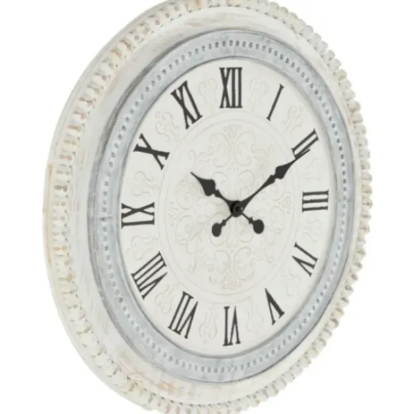 Clocks-Kirkland's Home White Distressed Wood Round Beaded Wall Clock