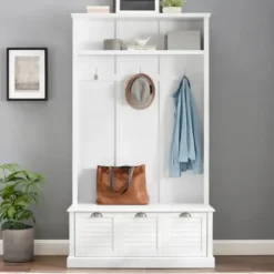 Entryway Furniture-Kirkland's Home White Ellison Hall Tree With Storage Bench