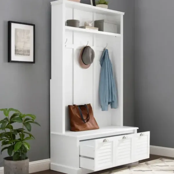 Entryway Furniture-Kirkland's Home White Ellison Hall Tree With Storage Bench