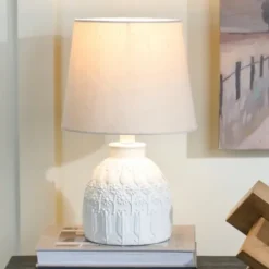 Table Lamps-Kirkland's Home White Embossed Flowers Table Lamp Ivory