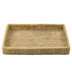 Decorative Trays-Kirkland's Home White Enameled Rectangle Mango Wood Tray Tan/White