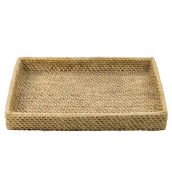 Decorative Trays-Kirkland's Home White Enameled Rectangle Mango Wood Tray Tan/White
