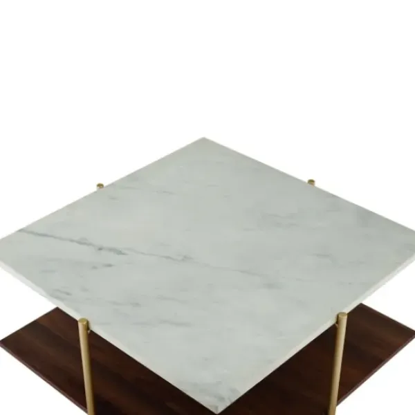 Coffee Tables-Kirkland's Home White Faux Marble And Brown Wood Coffee Table White/Gold