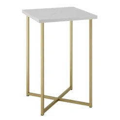Accent & End Tables-Kirkland's Home White Faux Marble And Gold X-Base Accent Table