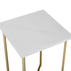 Accent & End Tables-Kirkland's Home White Faux Marble And Gold X-Base Accent Table