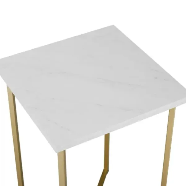 Accent & End Tables-Kirkland's Home White Faux Marble And Gold X-Base Accent Table