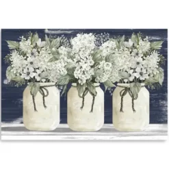 Canvas Art-Kirkland's Home White Floral Trio Giclee Canvas Art Print White/Green/Blue