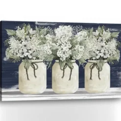 Canvas Art-Kirkland's Home White Floral Trio Giclee Canvas Art Print White/Green/Blue