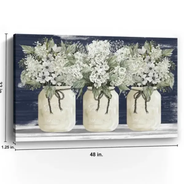Canvas Art-Kirkland's Home White Floral Trio Giclee Canvas Art Print White/Green/Blue