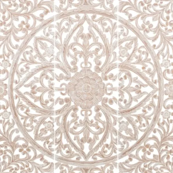 Wall Plaques-Kirkland's Home White Floral Wood Carving 3-Pc. Wall Plaque White/Tan