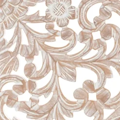 Wall Plaques-Kirkland's Home White Floral Wood Carving 3-Pc. Wall Plaque White/Tan