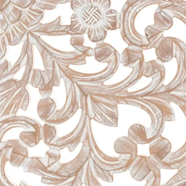 Wall Plaques-Kirkland's Home White Floral Wood Carving 3-Pc. Wall Plaque White/Tan