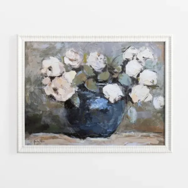 Framed Art-Kirkland's Home White Flowers In Blue Vase Framed Art Print Blue/White/Gray