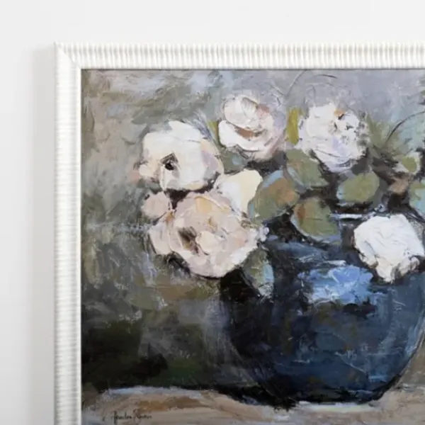 Framed Art-Kirkland's Home White Flowers In Blue Vase Framed Art Print Blue/White/Gray