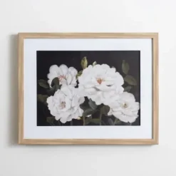Framed Art-Kirkland's Home White Flowers On Black Back Framed Art Print White/Black