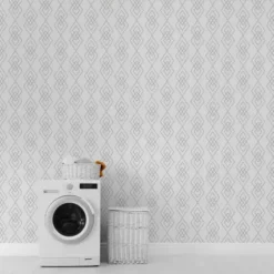 Wall Murals & Wall Decals-Kirkland's Home White Geometric Diamond Peel And Stick Wall Mural Gray/White