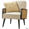 Accent Chairs-Kirkland's Home White Linen And Rattan Accent Chair Ivory