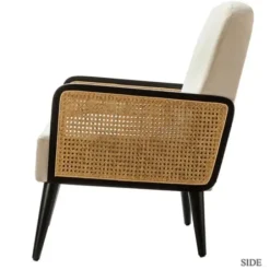 Accent Chairs-Kirkland's Home White Linen And Rattan Accent Chair Ivory