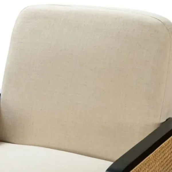 Accent Chairs-Kirkland's Home White Linen And Rattan Accent Chair Ivory