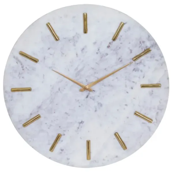 Clocks-Kirkland's Home White Marble And Gold Accent Wall Clock, 20 In.