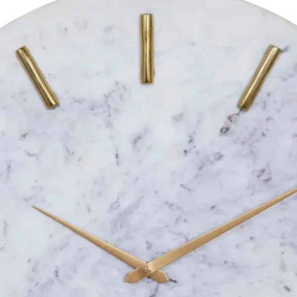 Clocks-Kirkland's Home White Marble And Gold Accent Wall Clock, 20 In.