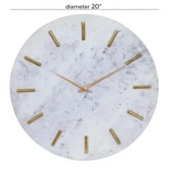 Clocks-Kirkland's Home White Marble And Gold Accent Wall Clock, 20 In.