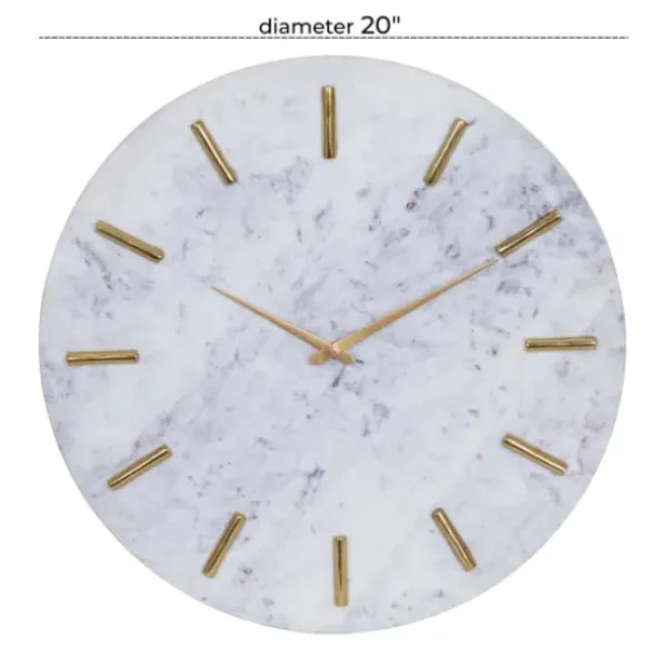 Clocks-Kirkland's Home White Marble And Gold Accent Wall Clock, 20 In.