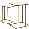 Accent & End Tables-Kirkland's Home White Marble And Gold Grid Accent Tables, Set Of 2 White/Gold