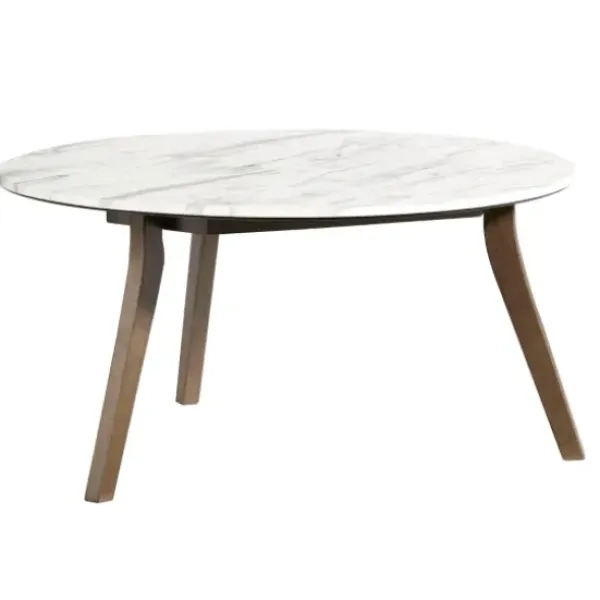 Coffee Tables-Kirkland's Home White Marble And Wood Round Coffee Table Tan