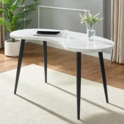 Office Furniture-Kirkland's Home White Marble Kidney Shaped Desk