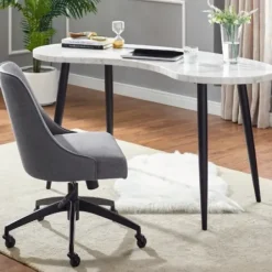 Office Furniture-Kirkland's Home White Marble Kidney Shaped Desk