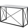 Console Tables-Kirkland's Home White Marble Top Sabin Metal Base Sofa Table