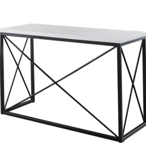 Console Tables-Kirkland's Home White Marble Top Sabin Metal Base Sofa Table