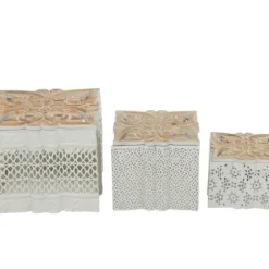 Baskets & Boxes-Kirkland's Home White Metal And Carved Wood Boxes, Set Of 3 White/Brown