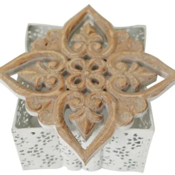 Baskets & Boxes-Kirkland's Home White Metal And Carved Wood Boxes, Set Of 3 White/Brown