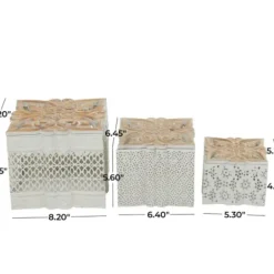 Baskets & Boxes-Kirkland's Home White Metal And Carved Wood Boxes, Set Of 3 White/Brown