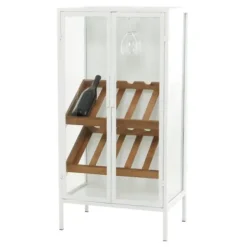 Kitchen Islands & Bar Carts-Kirkland's Home White Metal And Natural Wood 2-Door Bar Cabinet