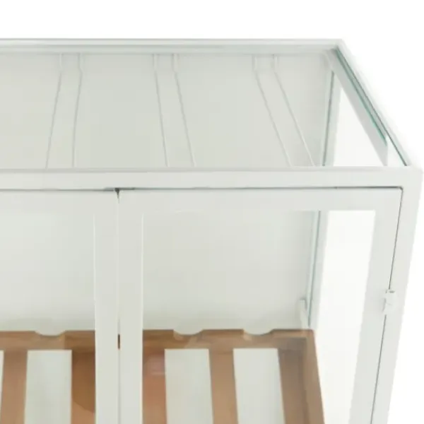 Kitchen Islands & Bar Carts-Kirkland's Home White Metal And Natural Wood 2-Door Bar Cabinet