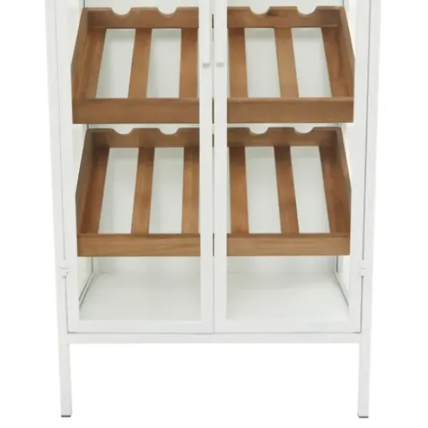 Kitchen Islands & Bar Carts-Kirkland's Home White Metal And Natural Wood 2-Door Bar Cabinet