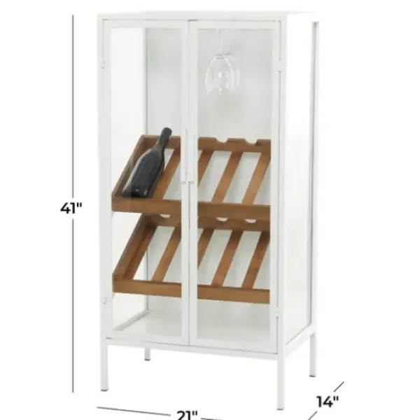 Kitchen Islands & Bar Carts-Kirkland's Home White Metal And Natural Wood 2-Door Bar Cabinet