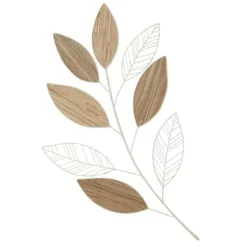 Wall Plaques-Kirkland's Home White Metal And Reed Leaf Wall Plaque White/Brown